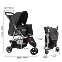 HKM-4087741 Foldable 3-Wheel Pet Stroller with Brake for Small Dogs and Cats, Up to 35lbs, Travel-Friendly Design