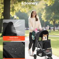 HKM-4087741 Foldable 3-Wheel Pet Stroller with Brake for Small Dogs and Cats, Up to 35lbs, Travel-Friendly Design