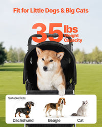 HKM-4087741 Foldable 3-Wheel Pet Stroller with Brake for Small Dogs and Cats, Up to 35lbs, Travel-Friendly Design