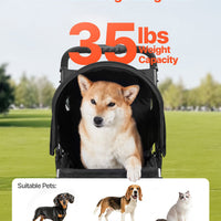 HKM-4087741 Foldable 3-Wheel Pet Stroller with Brake for Small Dogs and Cats, Up to 35lbs, Travel-Friendly Design