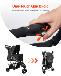 HKM-4087741 Foldable 3-Wheel Pet Stroller with Brake for Small Dogs and Cats, Up to 35lbs, Travel-Friendly Design
