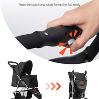 HKM-4087741 Foldable 3-Wheel Pet Stroller with Brake for Small Dogs and Cats, Up to 35lbs, Travel-Friendly Design