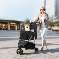 HKM-4087741 Foldable 3-Wheel Pet Stroller with Brake for Small Dogs and Cats, Up to 35lbs, Travel-Friendly Design