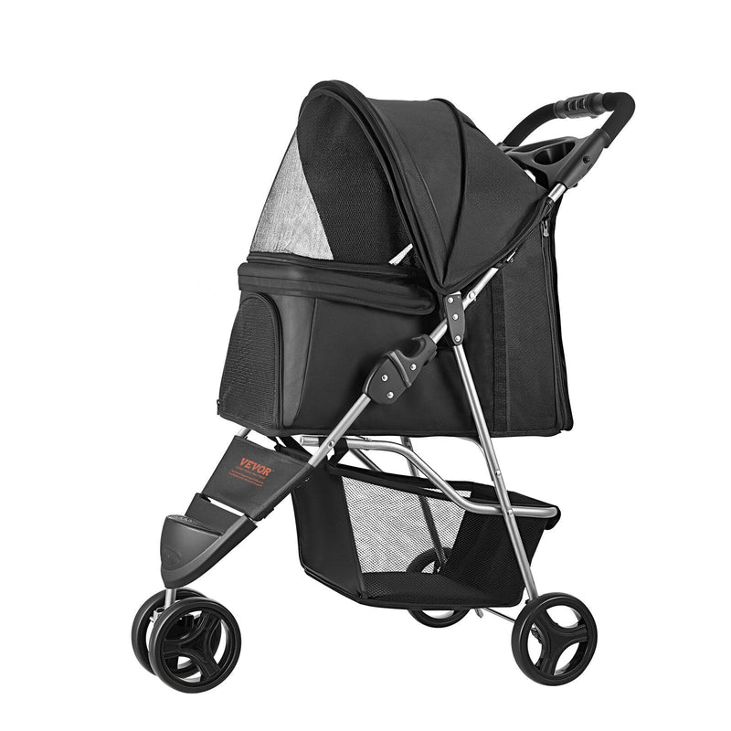 HKM-4087741 Foldable 3-Wheel Pet Stroller with Brake for Small Dogs and Cats, Up to 35lbs, Travel-Friendly Design
