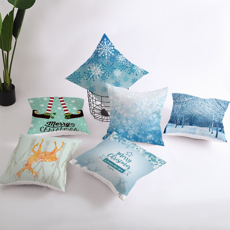 HKM-408787 European and American Christmas Snowflake Digital Printing Polyester Pillowcase 45x45 cm