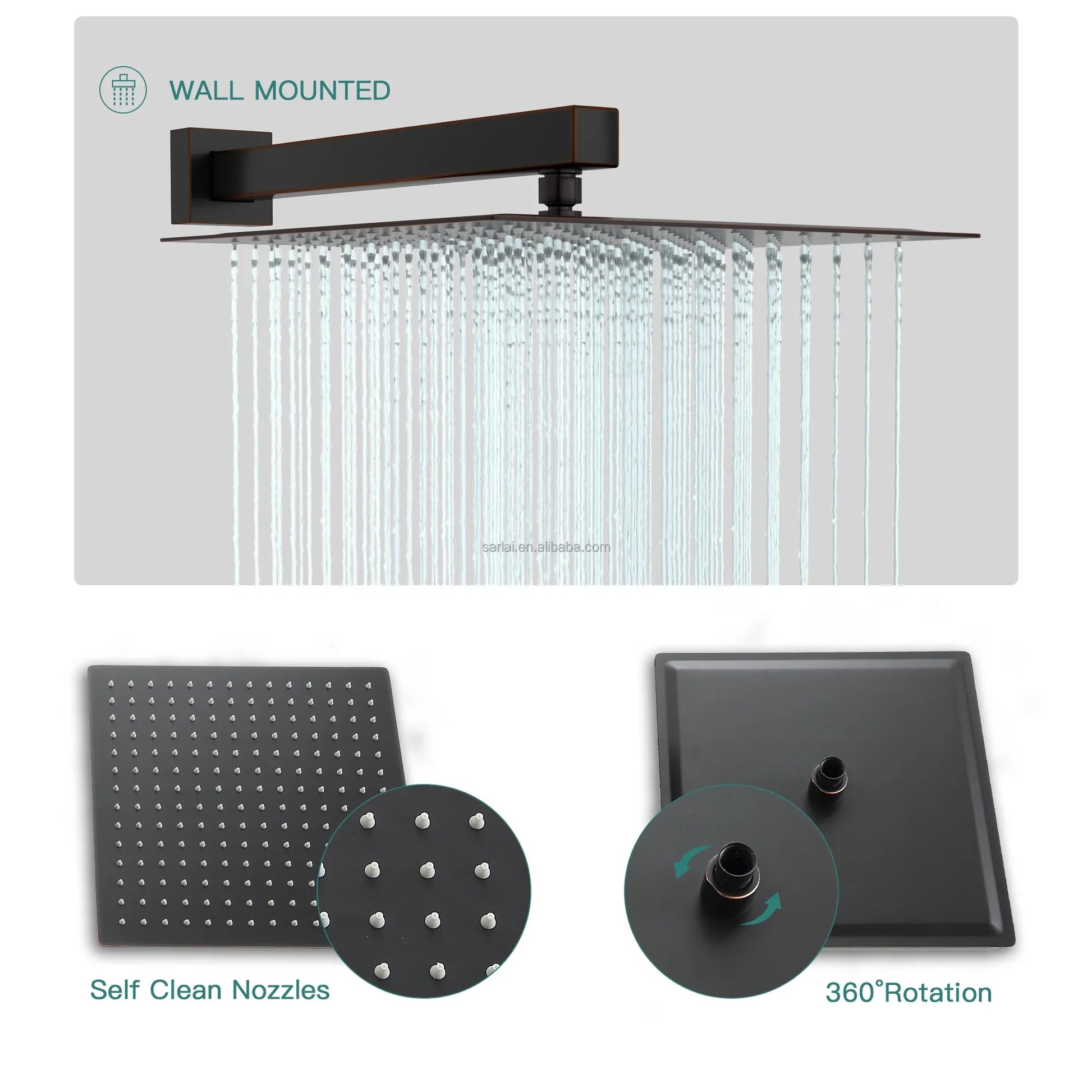HKM-408851 Concealed Wall-Mounted Shower System with 10/12 Inch Stainless Steel Shower Head and Handshower