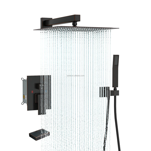 HKM-408851 Concealed Wall-Mounted Shower System with 10/12 Inch Stainless Steel Shower Head and Handshower