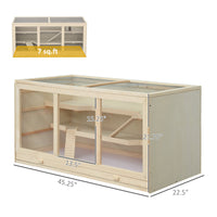 HKM-4089149 Extra Large 45" Wooden Hamster Cage with Multi-Tier Levels, Opening Roof, and PVC Window for Small Animals