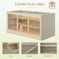 HKM-4089149 Extra Large 45" Wooden Hamster Cage with Multi-Tier Levels, Opening Roof, and PVC Window for Small Animals