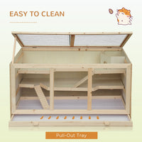 HKM-4089149 Extra Large 45" Wooden Hamster Cage with Multi-Tier Levels, Opening Roof, and PVC Window for Small Animals