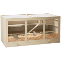 HKM-4089149 Extra Large 45" Wooden Hamster Cage with Multi-Tier Levels, Opening Roof, and PVC Window for Small Animals