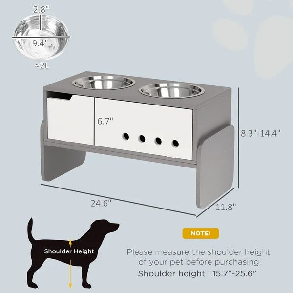 HKM-4089277 Adjustable Elevated Dog Bowl Stand with Slow Feeder Mat for Medium to Extra Large Dogs