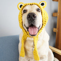 HKM-4090301 Hand Knitted Wool Dog Hat in Yellow - Free Size for Added Warmth
