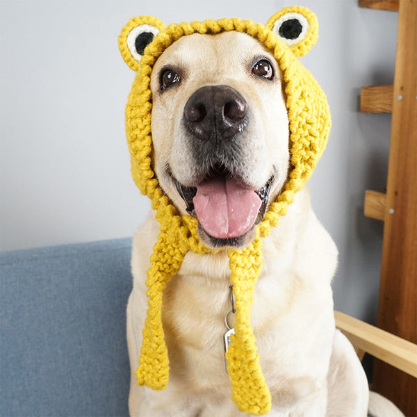 HKM-4090301 Hand Knitted Wool Dog Hat in Yellow - Free Size for Added Warmth