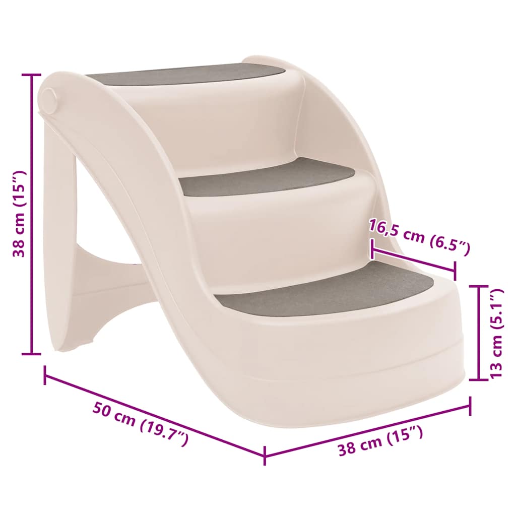 HKM-4090557 Cream 3-Step Foldable Dog Staircase for Easy Access to Cars and Sofas