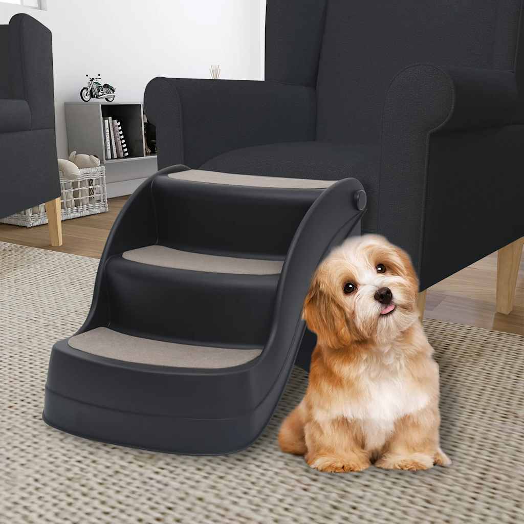 HKM-4090557 Cream 3-Step Foldable Dog Staircase for Easy Access to Cars and Sofas