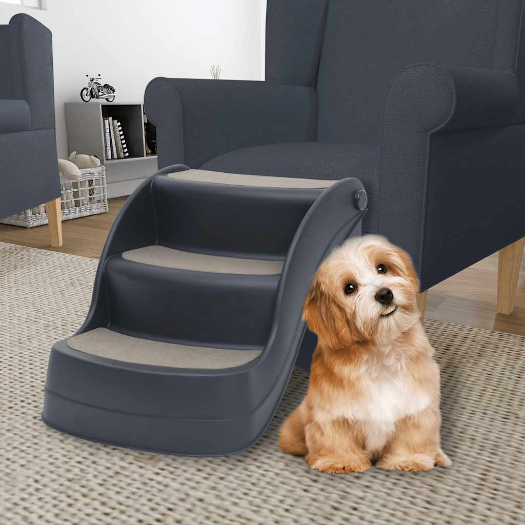 HKM-4090557 Cream 3-Step Foldable Dog Staircase for Easy Access to Cars and Sofas