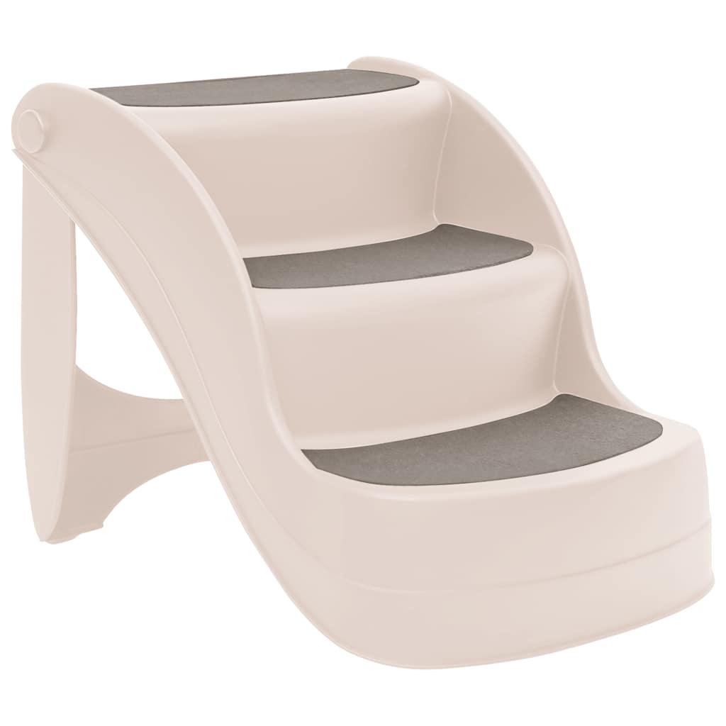 HKM-4090557 Cream 3-Step Foldable Dog Staircase for Easy Access to Cars and Sofas