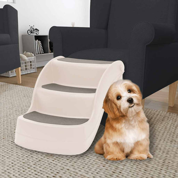 HKM-4090557 Cream 3-Step Foldable Dog Staircase for Easy Access to Cars and Sofas