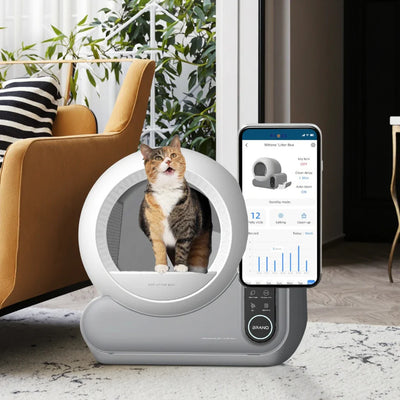 HKM-409107 100L Eco-Friendly Automatic Self-Cleaning Cat Litter Box with Odor Control and App Monitoring