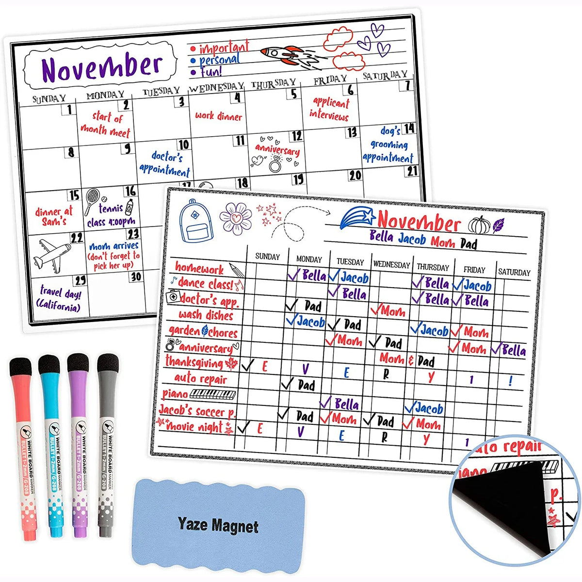 HKM-409107 Magnetic Weekly and Daily Calendar for Refrigerator Organiser