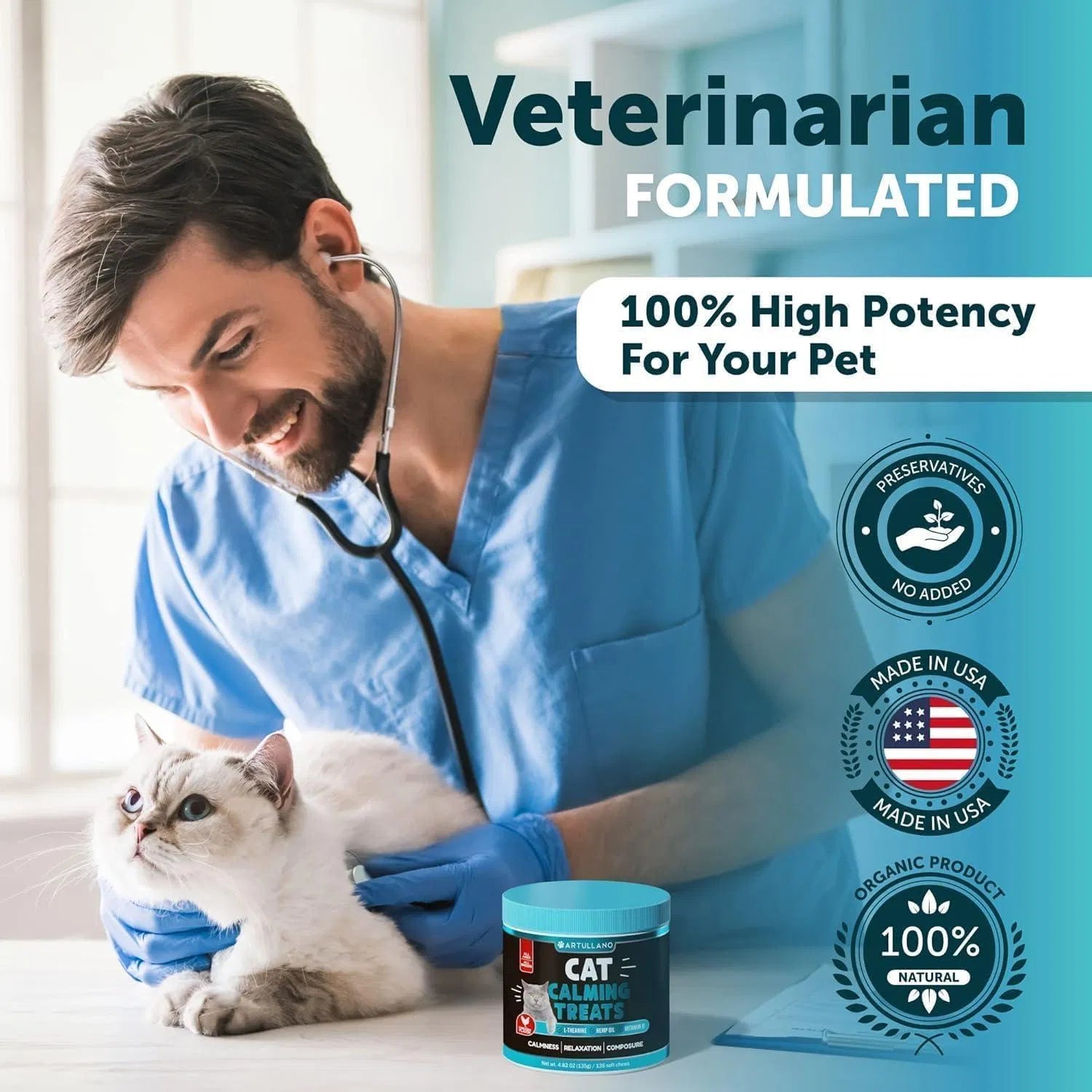 HKM-4091325 Calming Hemp Treats for Cats with Melatonin – Stress and Anxiety Relief Chews for Relaxation