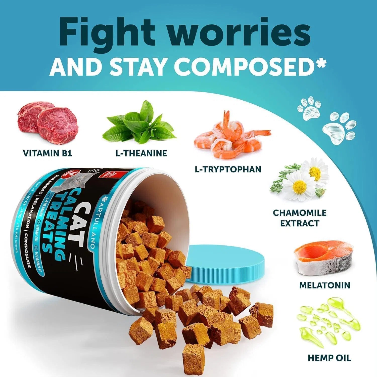 HKM-4091325 Calming Hemp Treats for Cats with Melatonin – Stress and Anxiety Relief Chews for Relaxation