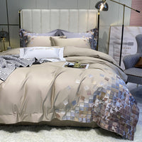 HKM-409299 Luxury Cotton Four-Piece Bedding Set with Geometric Pattern for 1.5-2m Beds