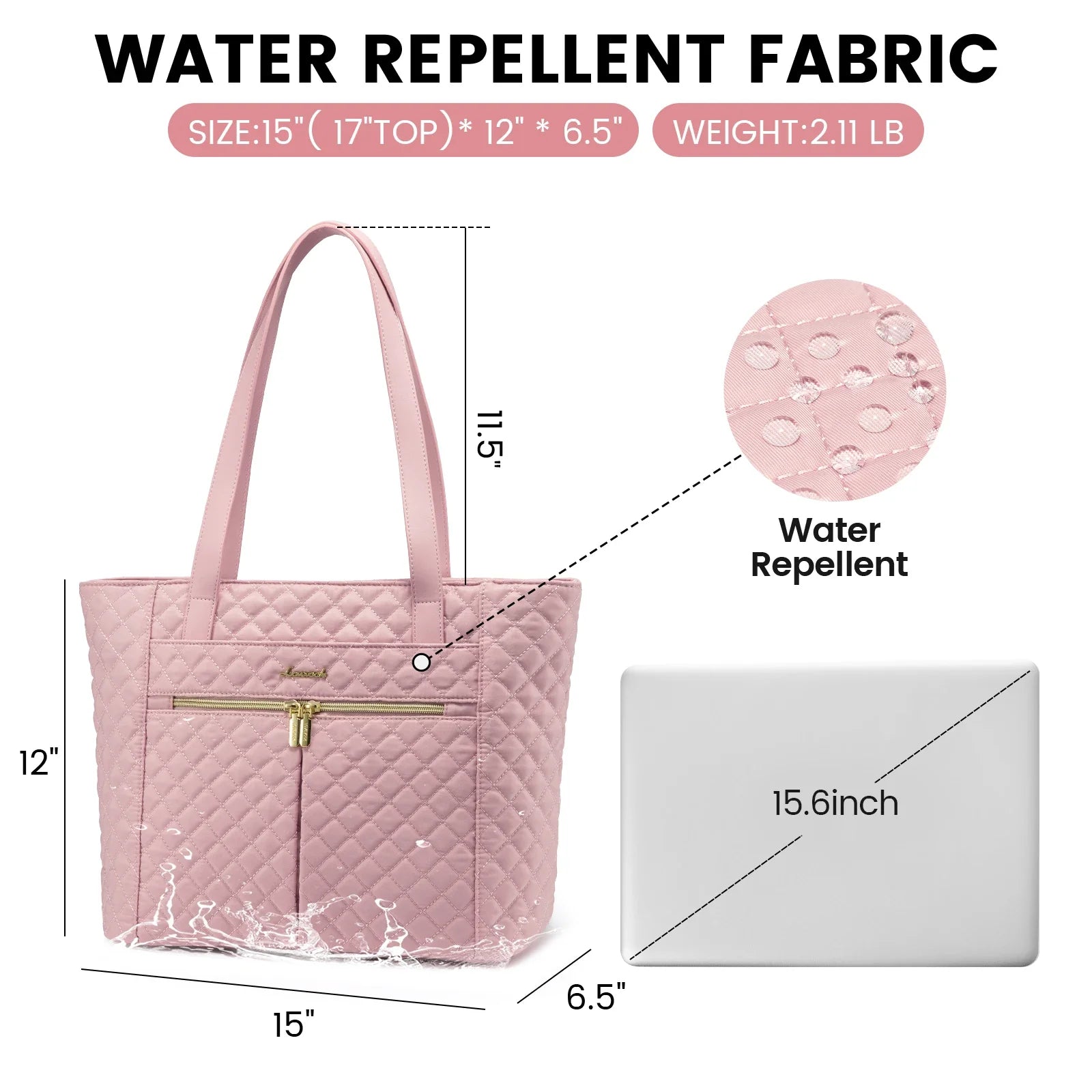 HKM-409363 Quilted Laptop Tote Bag Set with Clutch Purse and Stylish Shoulder Bags for Work or Travel