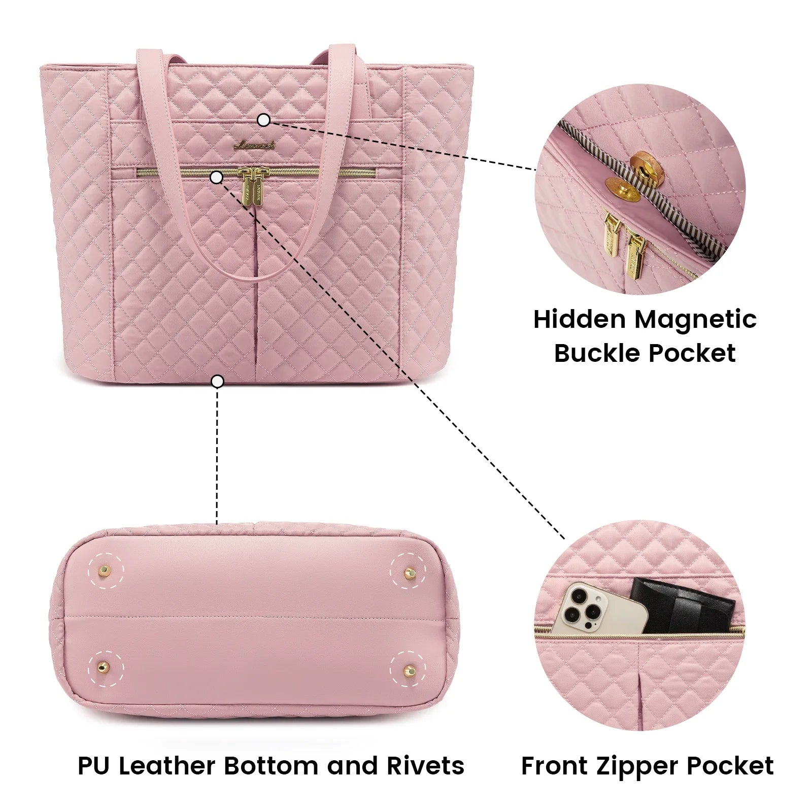 HKM-409363 Quilted Laptop Tote Bag Set with Clutch Purse and Stylish Shoulder Bags for Work or Travel