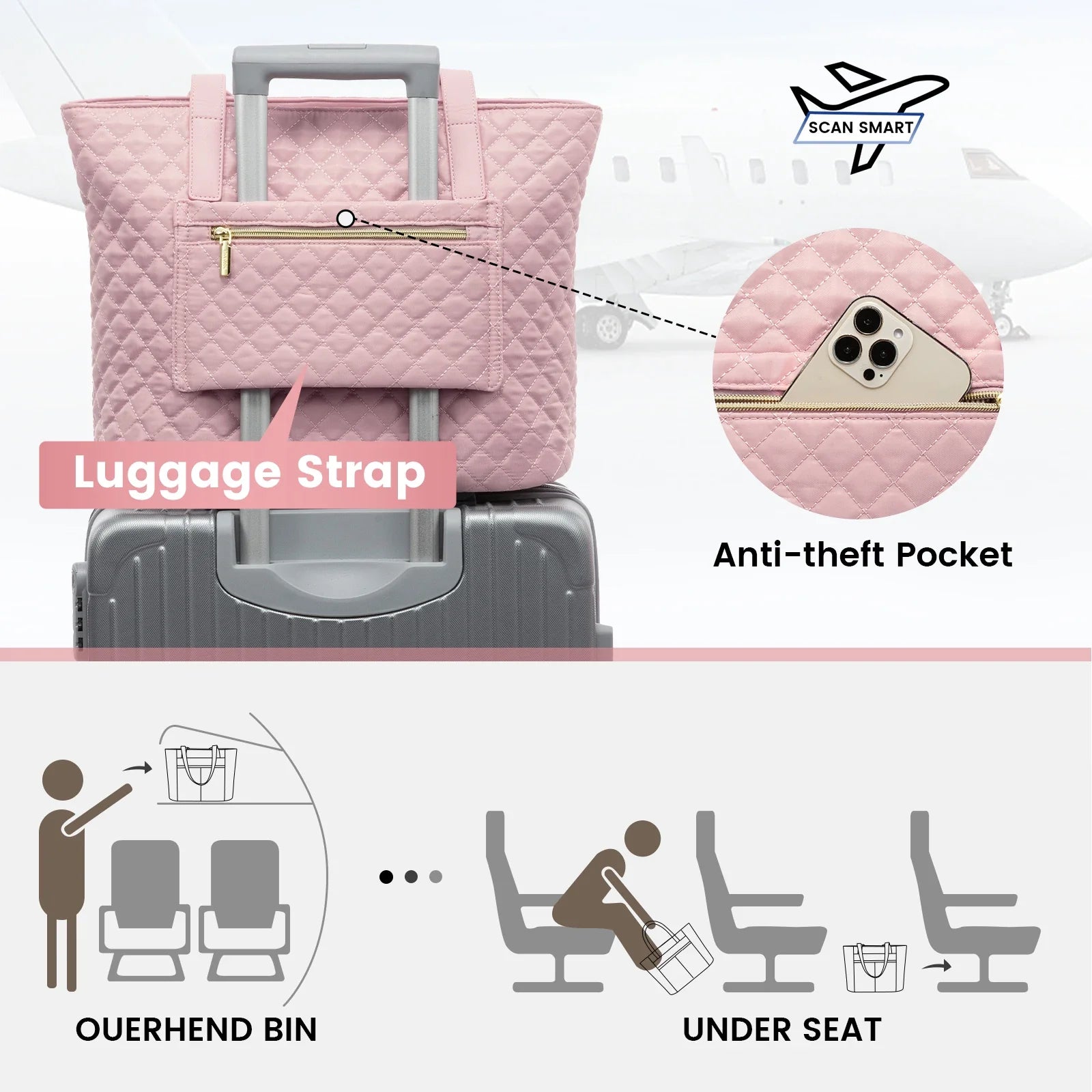 HKM-409363 Quilted Laptop Tote Bag Set with Clutch Purse and Stylish Shoulder Bags for Work or Travel