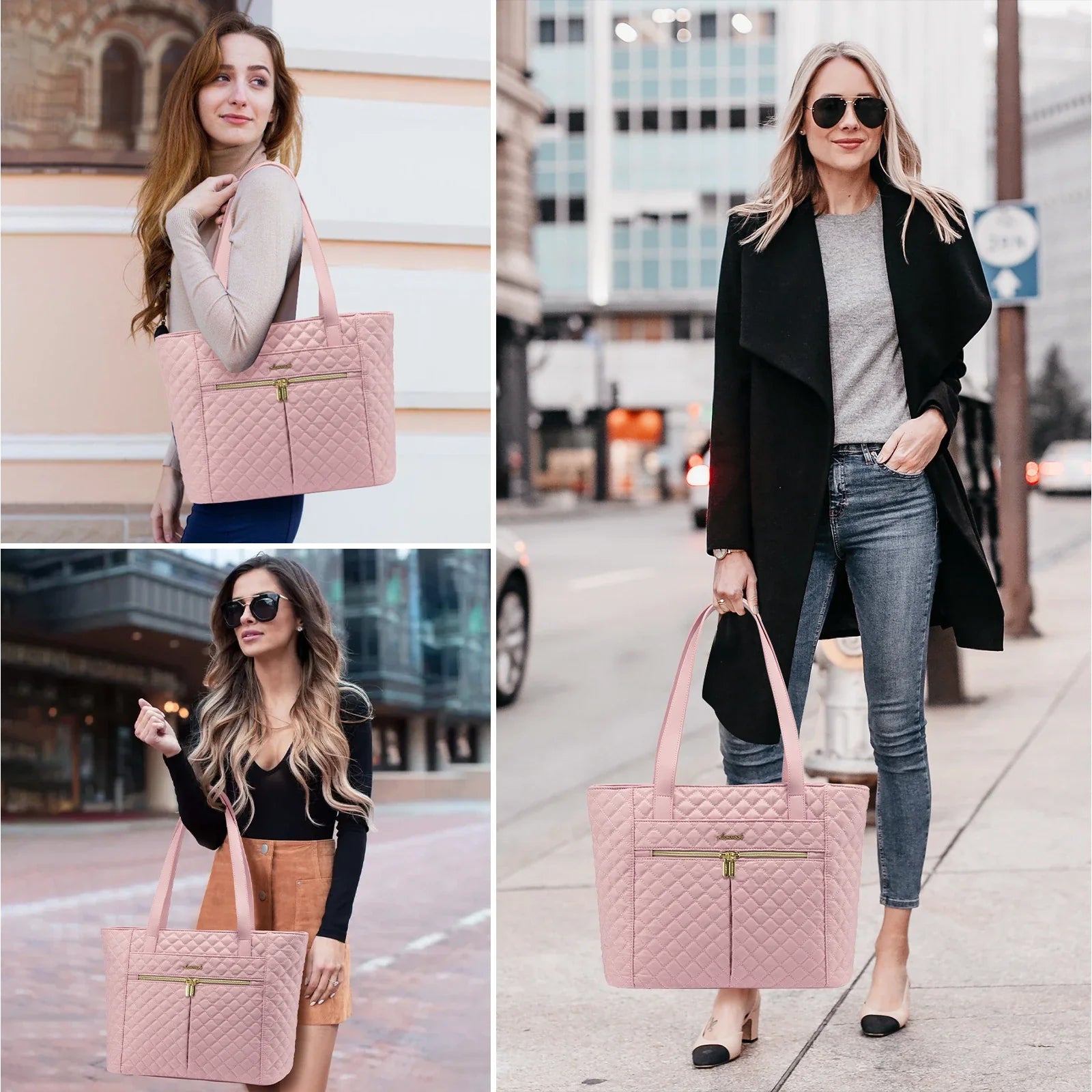 HKM-409363 Quilted Laptop Tote Bag Set with Clutch Purse and Stylish Shoulder Bags for Work or Travel