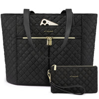 HKM-409363 Quilted Laptop Tote Bag Set with Clutch Purse and Stylish Shoulder Bags for Work or Travel