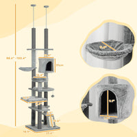 HKM-4094525 Floor-to-Ceiling Cat Tree Activity Center with Hammocks, Condo, and Perch - Gray