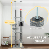HKM-4094525 Floor-to-Ceiling Cat Tree Activity Center with Hammocks, Condo, and Perch - Gray
