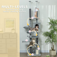 HKM-4094525 Floor-to-Ceiling Cat Tree Activity Center with Hammocks, Condo, and Perch - Gray