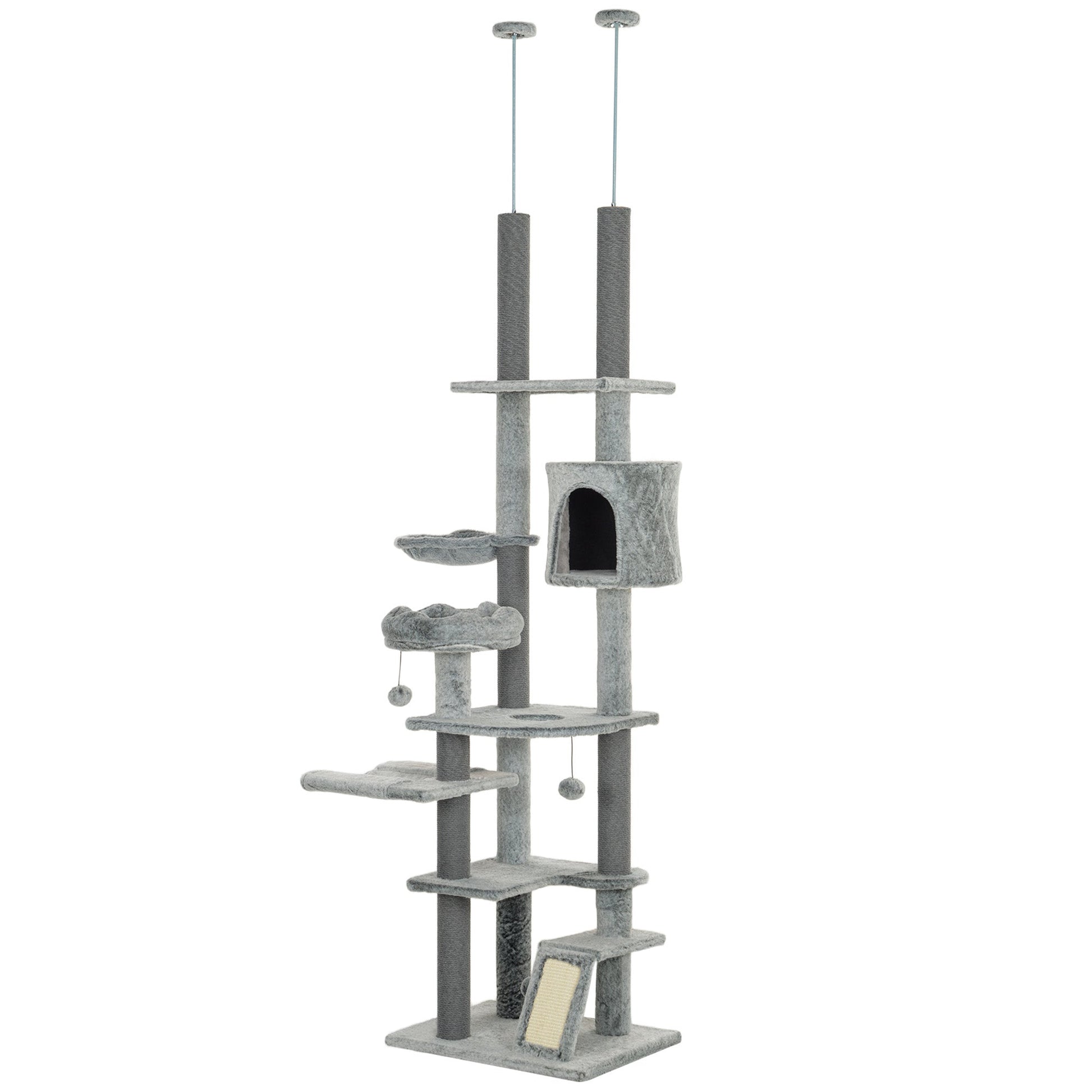 HKM-4094525 Floor-to-Ceiling Cat Tree Activity Center with Hammocks, Condo, and Perch - Gray
