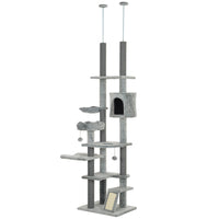 HKM-4094525 Floor-to-Ceiling Cat Tree Activity Center with Hammocks, Condo, and Perch - Gray