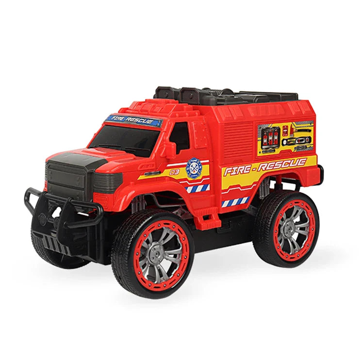 HKM-409491 Remote Control Red 27MHz Fire Truck Toy Car for Kids - 4WD, Indoor/Outdoor Use