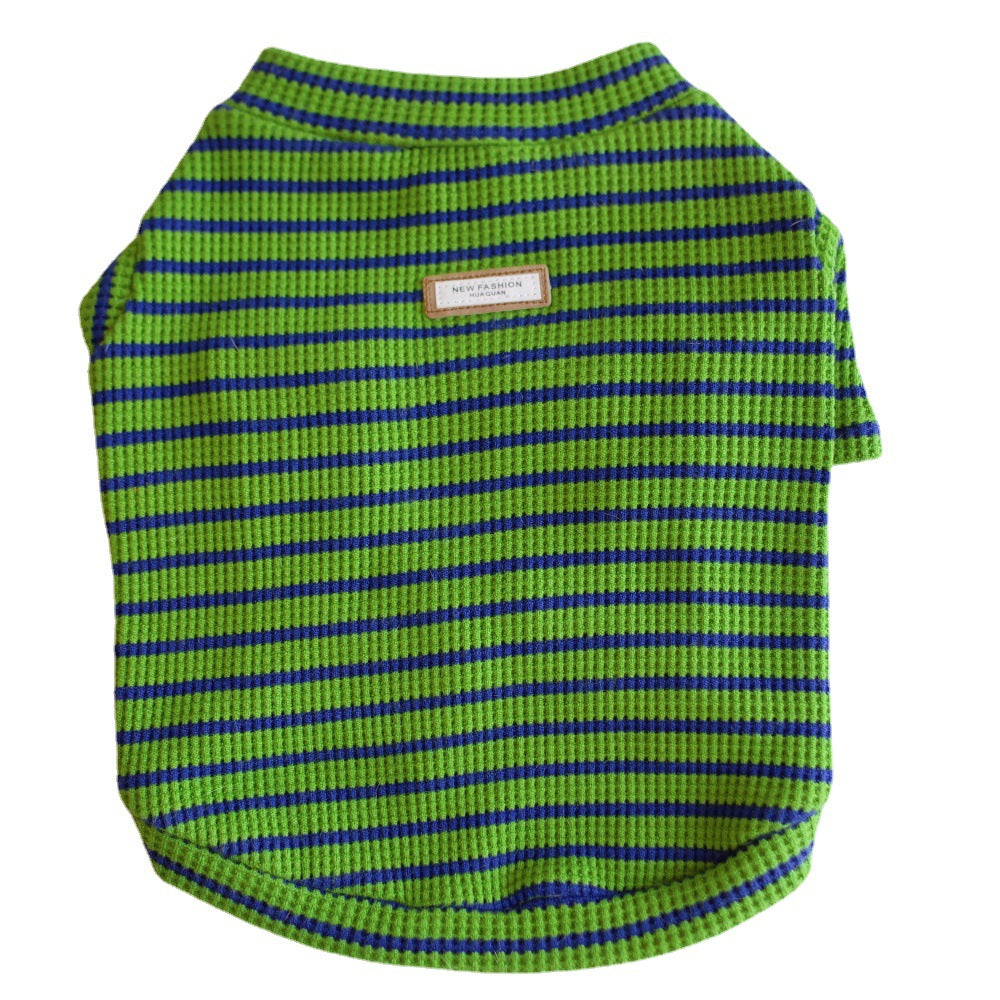 HKM-4095421 Casual Waffle Stretch Stripe Pet Clothes for Dogs - Two-Piece Set, Green, Various Sizes