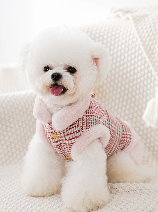 HKM-4095677 Thickened Cotton Pet Clothes for Autumn and Winter – Casual Red Style in Various Sizes