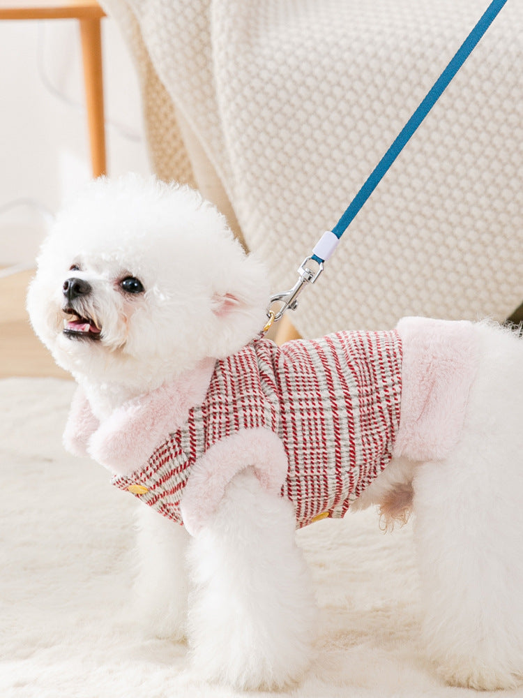HKM-4095677 Thickened Cotton Pet Clothes for Autumn and Winter – Casual Red Style in Various Sizes