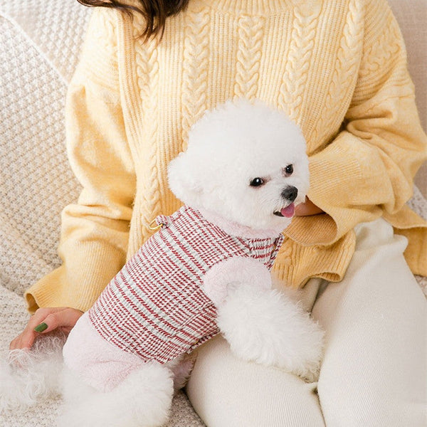 HKM-4095677 Thickened Cotton Pet Clothes for Autumn and Winter – Casual Red Style in Various Sizes