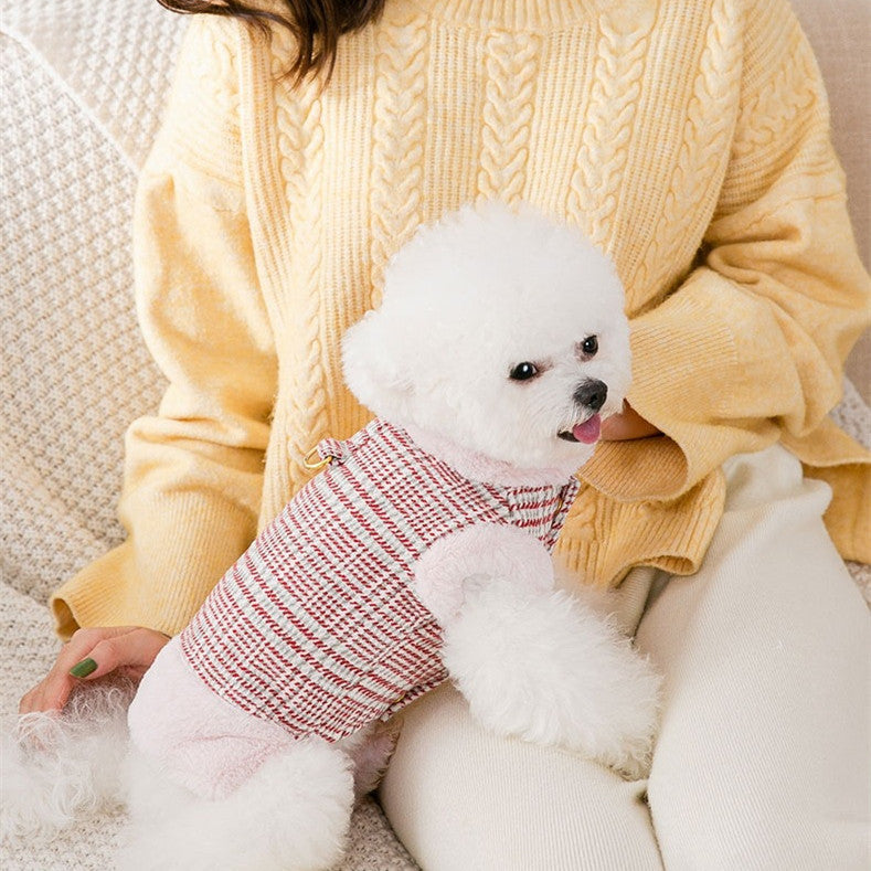 HKM-4095677 Thickened Cotton Pet Clothes for Autumn and Winter – Casual Red Style in Various Sizes