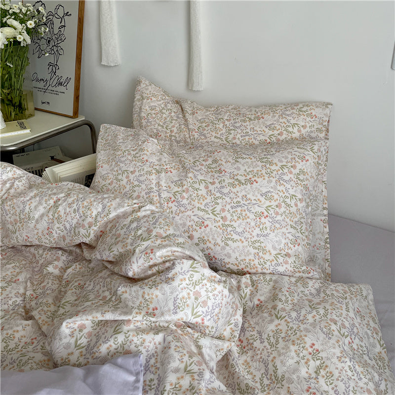 HKM-409811 Floral Cotton Bedding Set 4-Piece for Summer - Available in Multiple Sizes