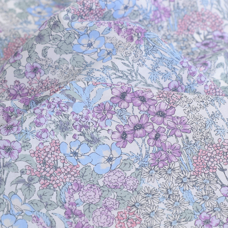 HKM-409811 Japan Imported 60-Count Plain Weave Cotton Fabric - Dream Garden Purple - 108cm x 45cm for Handmade Projects