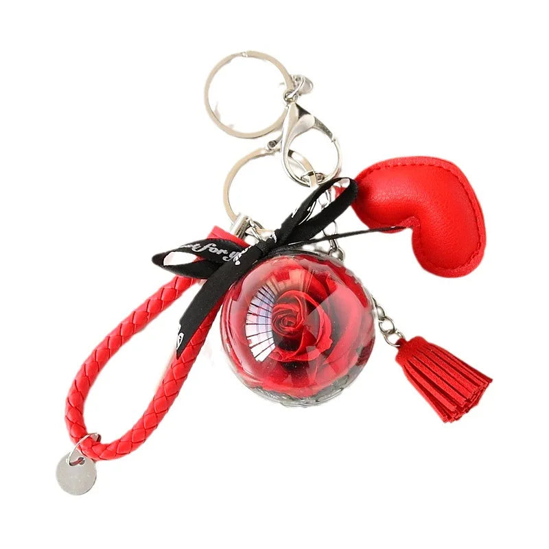 HKM-409811 Rose Flower Keychain Pendant with Tassels for Car Decoration and Gifts