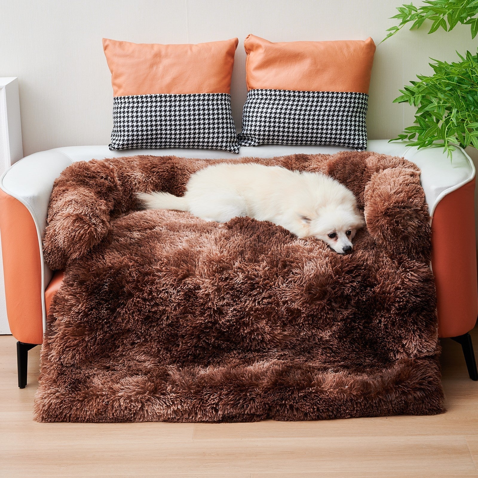HKM-4098493 Fluffy Plush Dog Bed with Removable Washable Cover for Medium to Large Pets