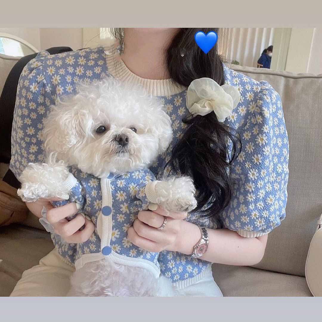 HKM-4099389 Cute Pet Dog Dress with Daisy Flower Print in Blue and Purple, Comfortable Tutu Style, Multiple Sizes Available