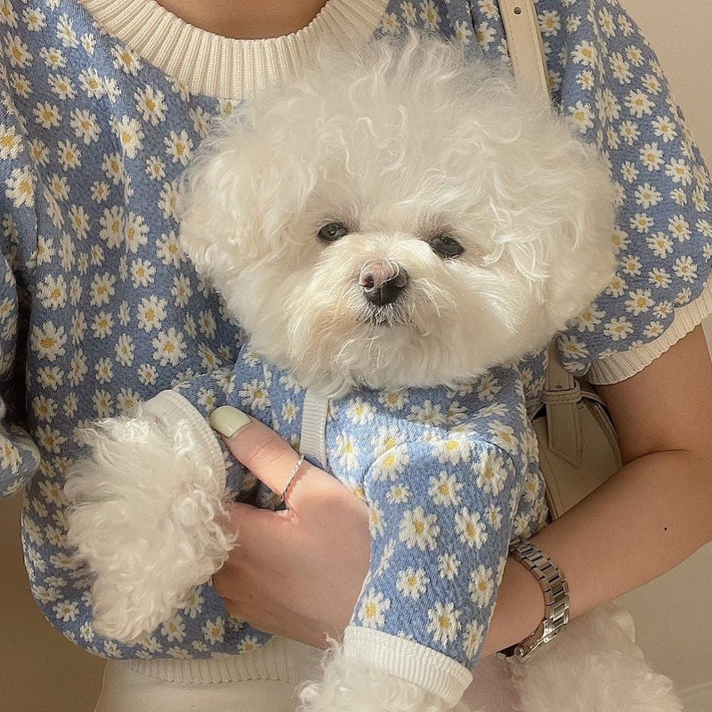 HKM-4099389 Cute Pet Dog Dress with Daisy Flower Print in Blue and Purple, Comfortable Tutu Style, Multiple Sizes Available